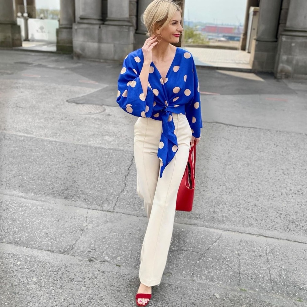 ZARA Polka Dot Linen Blouse